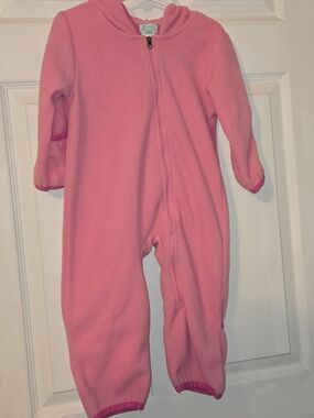 Cuddle Club Cozy Pink Hooded Fleece One-Piece Bodysuit for Kids SZ 12-18M